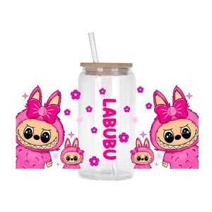 Labubu character UV DTF Cup Wrap Transfer for Glass 16 OZ-  (1 sheet )